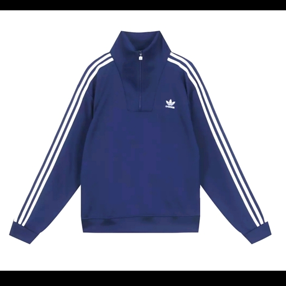 adidas Adicolor Track Top Pullover Funnel Neck Qtr Zip Jacket Navy XSMALL NWT - Picture 3 of 10